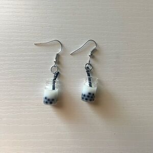 Resin White Boba Tea Earrings
